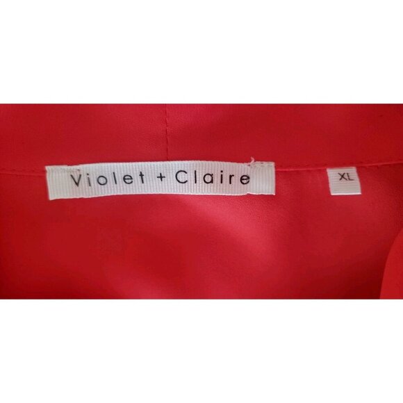 VIOLET AND CLAIRE PLEATED V NECK LONG SLEEVE RED BLOUSE XLARGE - Picture 7 of 7